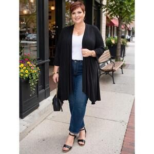 Catherines Women’s Black Open Front/ Pleated Back Open Front Cardigan, 2X